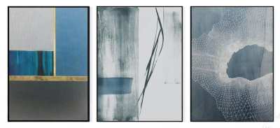 现代灰蓝色抽象图案装饰画组合3D模型下载